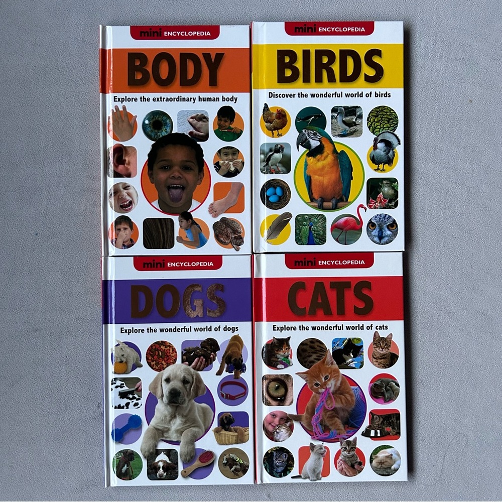 Set of 4 ~ Mini Encyclopedia ~ Body Birds Dogs Cats ~ Brand New!